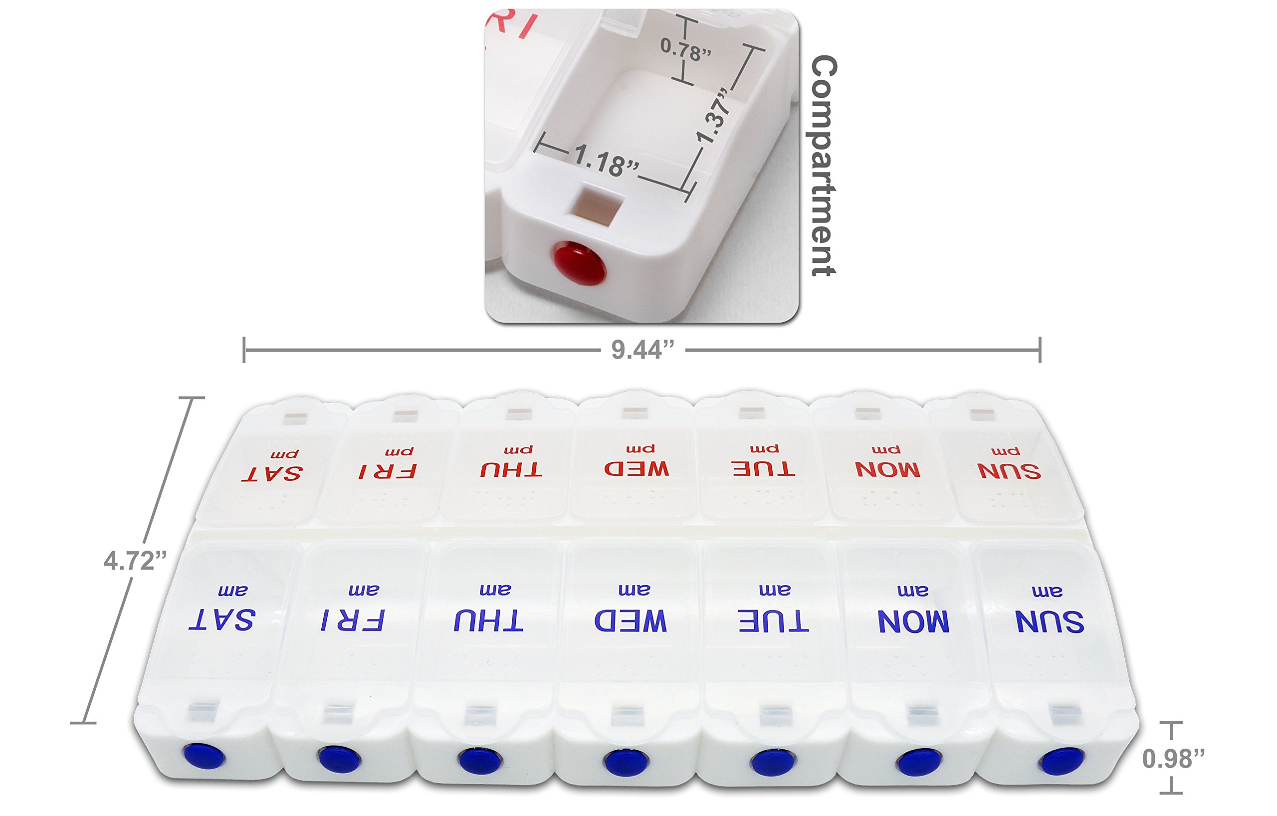 Weekly Pill Organizer Case 7 Day AM PM Push Button Vitamin Box Safe