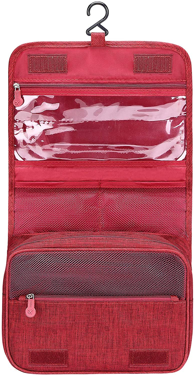Acopton Portable Hanging Travel Toiletry Bag for Men and Womens Waterproof Bathrooom Shower Bag Multifunctional Cosmetic Makeup Organzier (Wine Red)