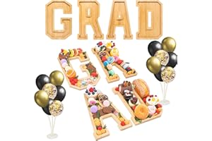 4PCS Wooden Graduation Decorations Number Charcuterie Board Box-(with 14 Balloons) Grad Charcuterie Numbers Fillable Food Gra