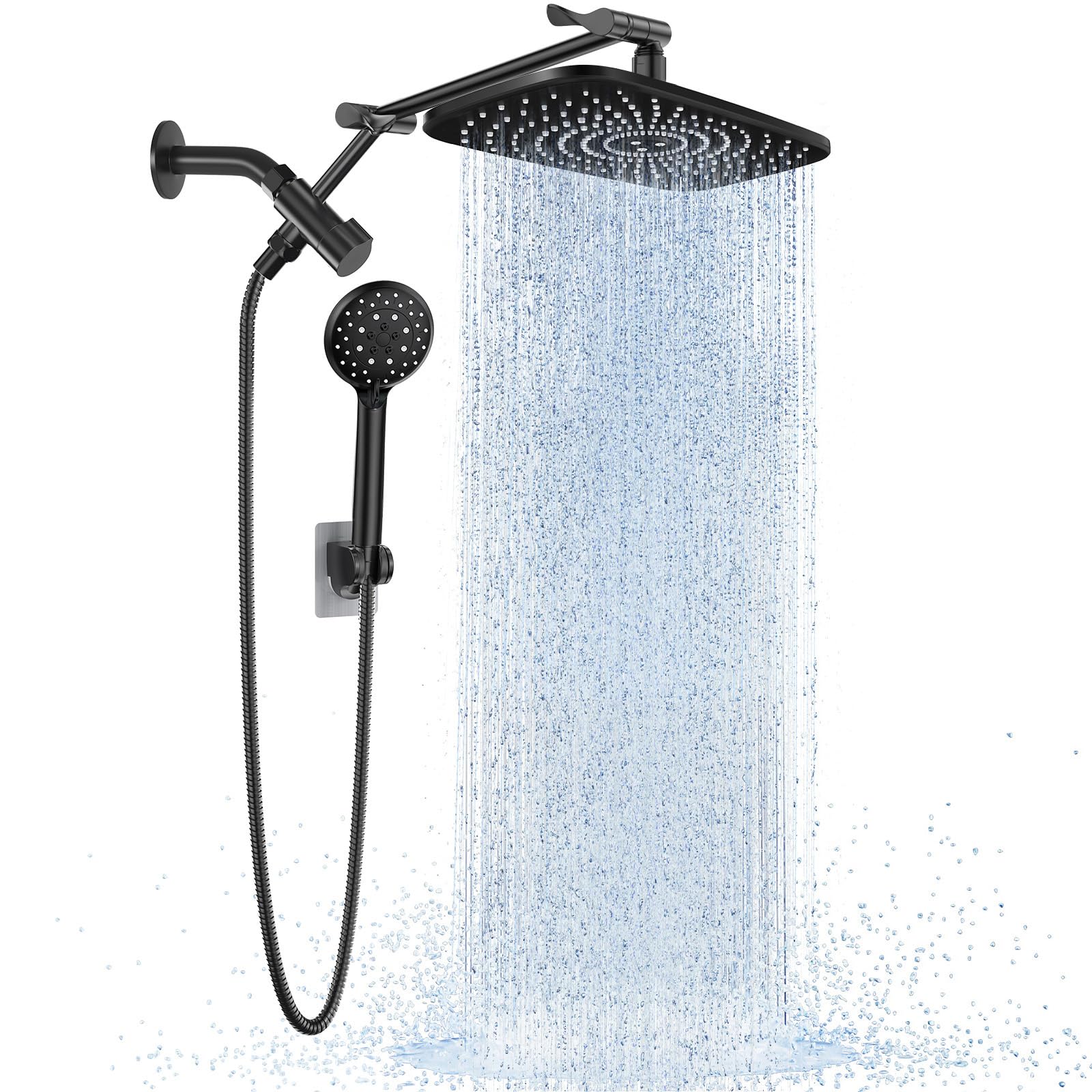 Veken 11.8" Rain Shower Head with Handheld, High Pressure Handheld Shower Heads with Multi Spray Modes, Rainfall Combo with 15" Metal Extension Arm,Detachable Dual Shower, Long 6 ft. Hose,Matte Black Image