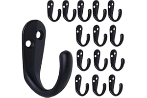 IBosins 15PCS Coat Hooks Wall Mounted Single Prong Robe Hook for Hanging Towel Hooks with 30 Screws for Bags, Hat, Cap, Scarf, Cup (Black)
