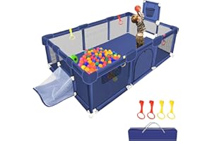 SZBOB Large Playpen for Babies and Toddlers, Ball Pits for Toddlers, Baby Gate Play Pen Kids Ball Pit, Sturdy Play Yard W/Basketball Hoop Soccer Net, Children's Fence Play Area, Infant Safety Gates (Blue)