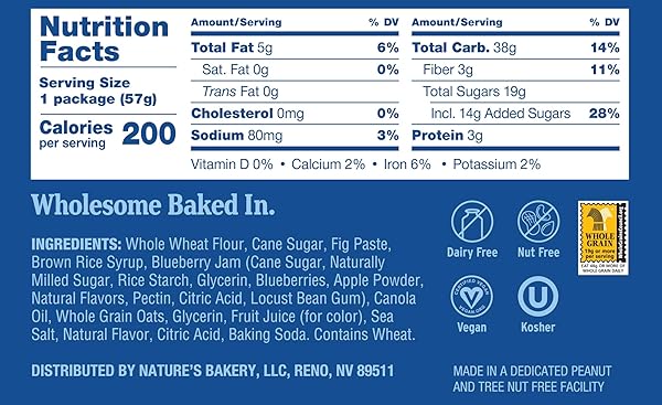 NATURE’S BAKERY WHOLE WHEAT FIG BARS, BLUEBERRY, REAL FRUIT, VEGAN, NON-GMO, SNACK BAR, TWIN PACKS- 12 COUNT