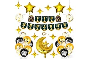 Eid Mubarak Party Decorations, Ramadan Kareem Balloon Garland Kit, Gold Black Party Decorations Eid Mubarak Balloon Banner/St