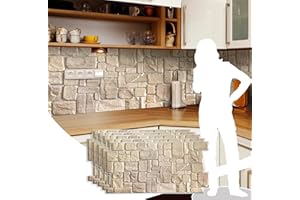 Dundee Deco PG7005-5 Beige Faux Limestone PVC 3D Wall Panel, 3.3 ft X 1.7 ft (98 cm X 50cm), Interior Design Wall Paneling De