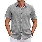 COOFANDY Mens Linen Shirt Casual Short Sleeve Button Down Shirts Summer Beach Vacation Tops