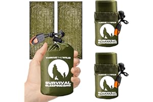 THRIVE THE WILD Next-Gen 2-Pack Emergency Sleeping Bags – ThermoShield™ Tech for Extreme Warmth – Reinforced Waterproof Bivy Sack with Survival Whistle – Compact & Essential for Camping & Outdoors