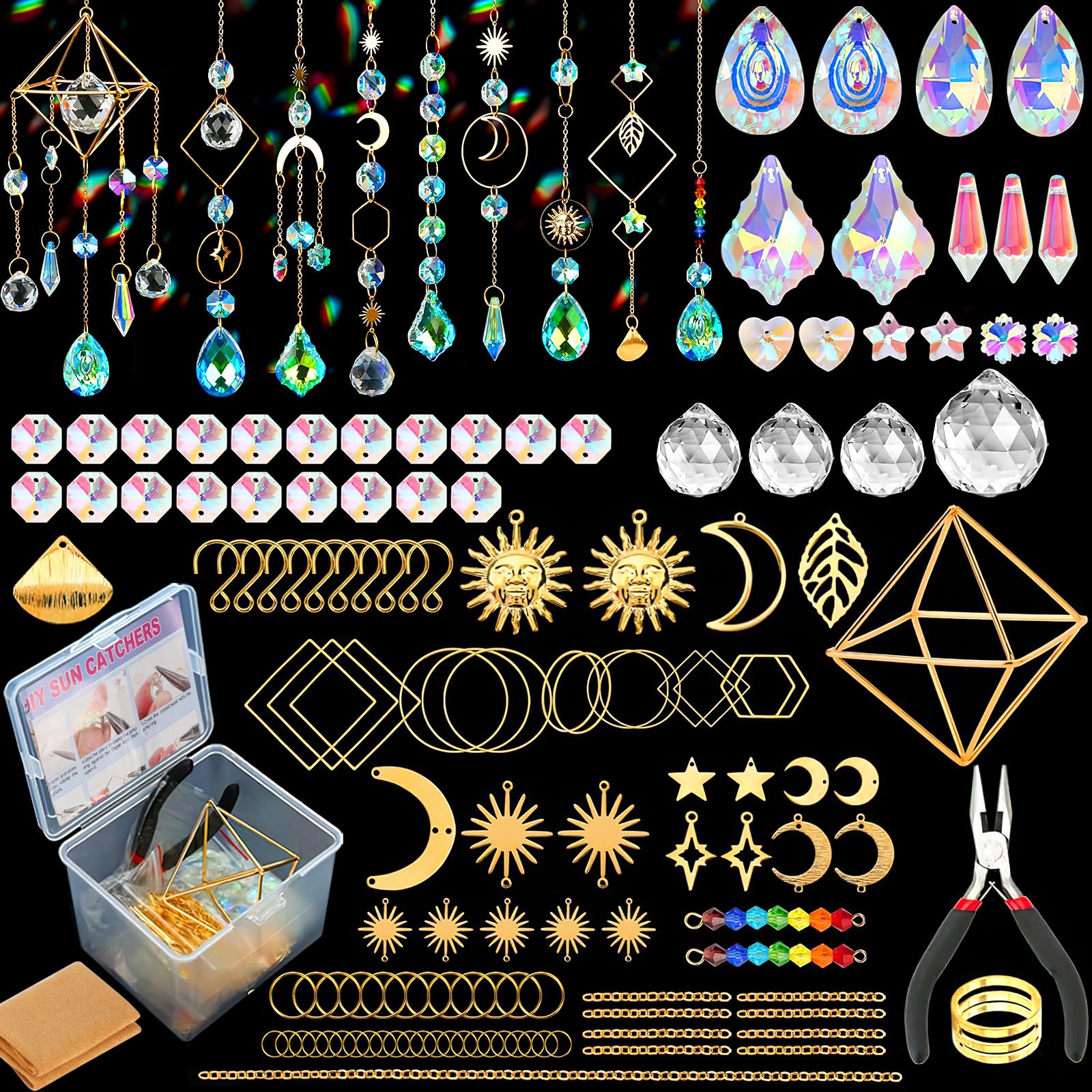 DoubleCare 400 Pcs Crystal Suncatcher Making Kits, Sun Catchers for Windows, Hanging Decor Arts and Crafts Supplies Set with Crystals Beads, Sun Catchers for Indoor Outdoor Garden Home Decor (Gold)