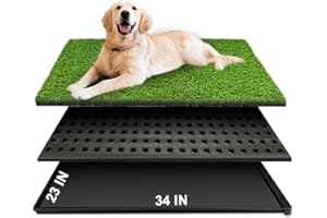 HURENTEK Dog Grass Pad with Tray, 34''X23'' Large Artificial Turf Grass Potty, Reusable Puppy Pee Pads for Dogs, Portable Dog Litter Box for Indoor/Outdoor Potty Training Toilet