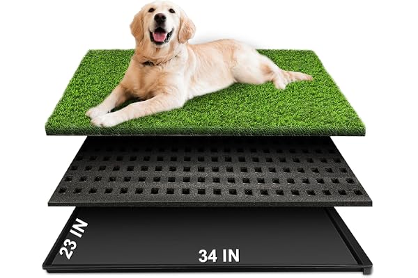 Dog Grass Pad with Tray, 34''X23'' Large Artificial Turf Grass Potty, Reusable Puppy Pee Pads for Dogs, Portable Dog Litter B