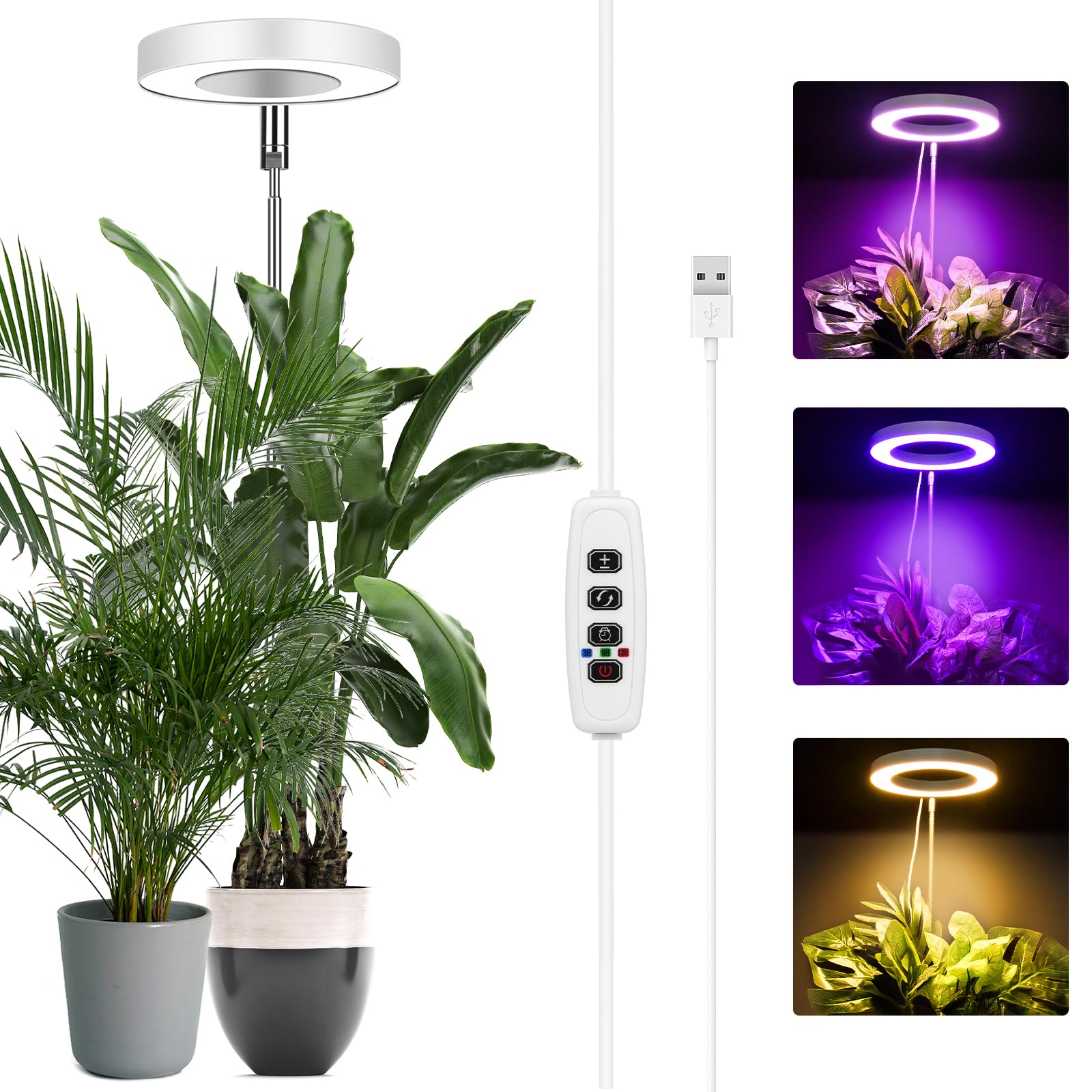 Ainiv Grow Lights for Indoor Plants, 72 LEDs Full Spectrum, Height Adjustable,Three Lighting Spectra for Small Plants,10 Dimmable Brightness 180° Rotatable with Auto On/Off Timer 3/9/12H — image 1