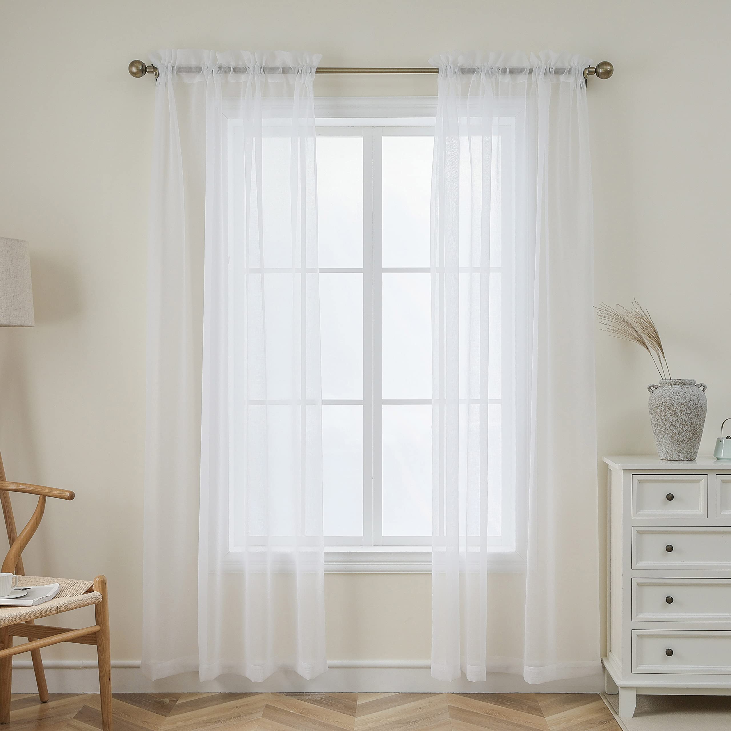 Demetex Voile Curtains 2 Panels Net Curtains 84 Drop White Sheer Curtains with Rod Pocket for Bedroom Living Room Glass Window, 137 x 213 cm, White