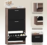 Vida Designs Walnut & Black Shoe Cabinet with 3 Pull-Down Drawers view 5