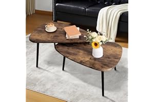 WDSHIYI Nesting Coffee Tables, Nested Table with Wooden Legs Set of 2 - Triangle Side Table for Living Room, Bedroom, Minimalist Bamboo, Apartment & Small Spaces, Tiger