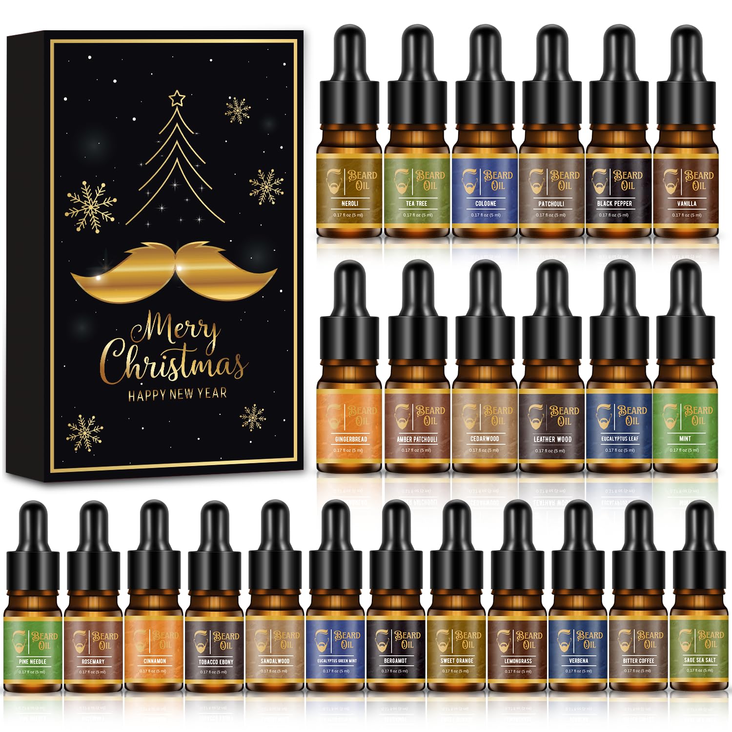 Beard Oil Advent Calendar 2025 Men, 24 Day Beard Care Countdown Calendar with 24 Scents Christmas Surprise Gifts for Father Husband Young Men