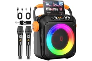 HWWR Karaoke Machine with 2 Microphones,Portable Bluetooth Speaker with 6.8" Subwoofers, All in One Karaoke for Adults PA Sys