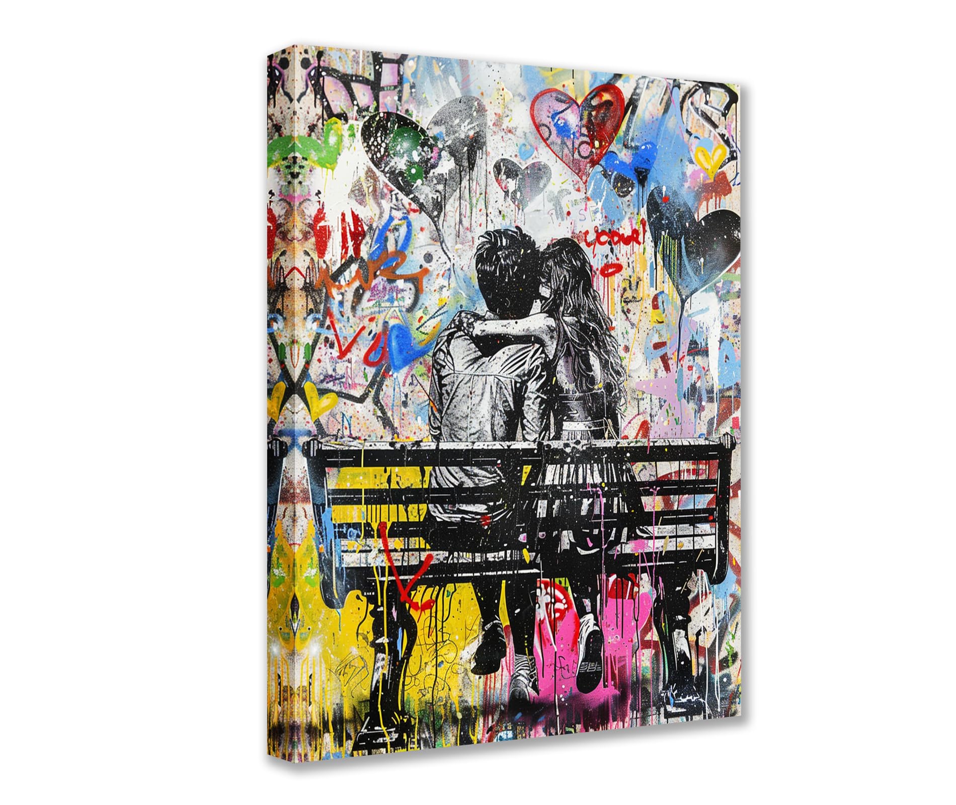 Tucocoo Graffiti Wall Pictures for Bedroom, Banksy Couple, Love Painting, 1 Panel, Canvas, Street Pop Art, Abstract Artwork, Home Decor for Living Room, Framed, Ready to Hang