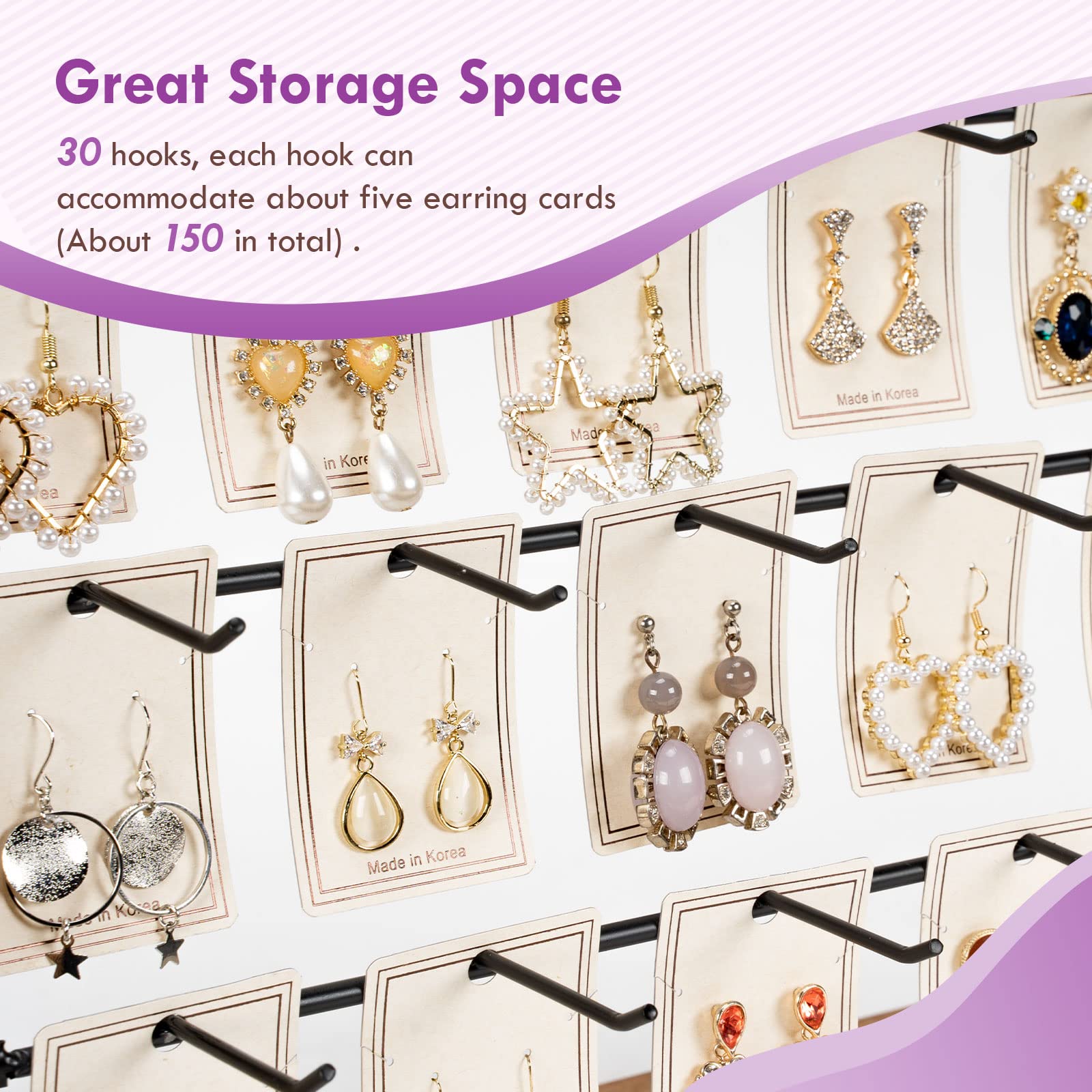 Poyilooo Jewelry Display for Vendors Selling, Wood Earring Bracelet Keychain Display for Vendors with Adversitsing Board 30 Hooks, Large Capacity Jewelry Holder Display Stands Rack for Earring Card