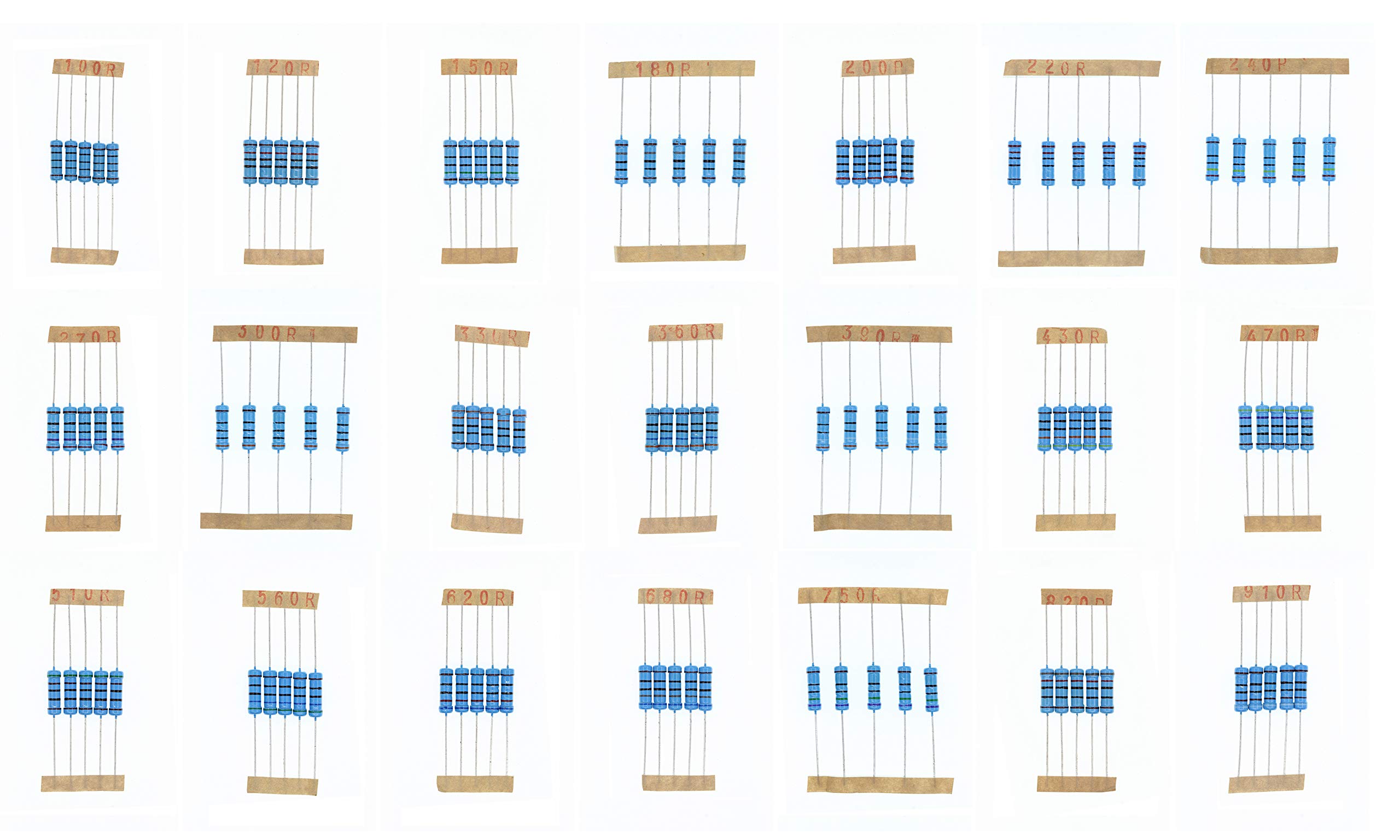 HUABAN 5PCS * 21 Values 2W 2 Watts 100 120 150 180 200 220 240 270 300 330 360 390 430 470 510 560 620 680 750 820 910 Ohm 1% Metal Film Resistor