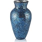 MDLUU Mosaic Vase 11" Tall, Handcrafted Cracked Glass Vase, Decorative Flower Vase for Home Decor, Wedding, Table Centerpiece, Gift (Navy Blue)