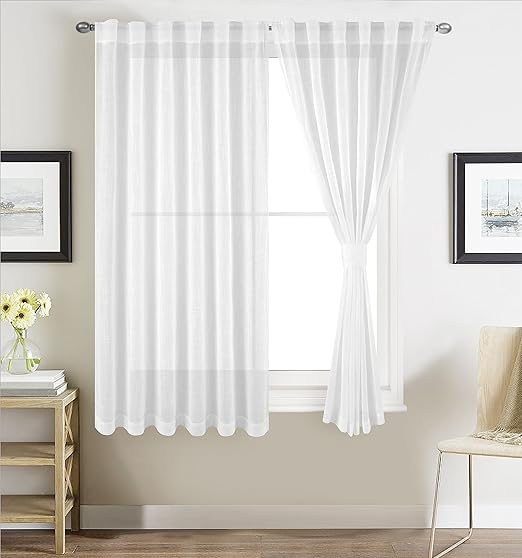 Home & Garden White Sheer Curtains Panels Drape with Rod Pocket/Back