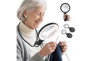 LIGHTSWIM Neck Wear Magnifying Glass with Light for Close Work, 5.5 Inch 5X Handheld Lighted Magnifier for Reading Books, Included 2PCS Upgrade 10X Small Magnify Glasses with Protective Sheath