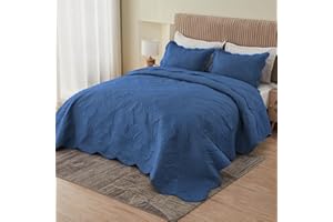 Kingnex Oversized King Bedspreads 128x120 for Extra Wide Tall King or Cal King Bed Ultrasonic Quilted Coverlet Set 3 Piece Include 1 Quilt 2 Pillowcases Navy
