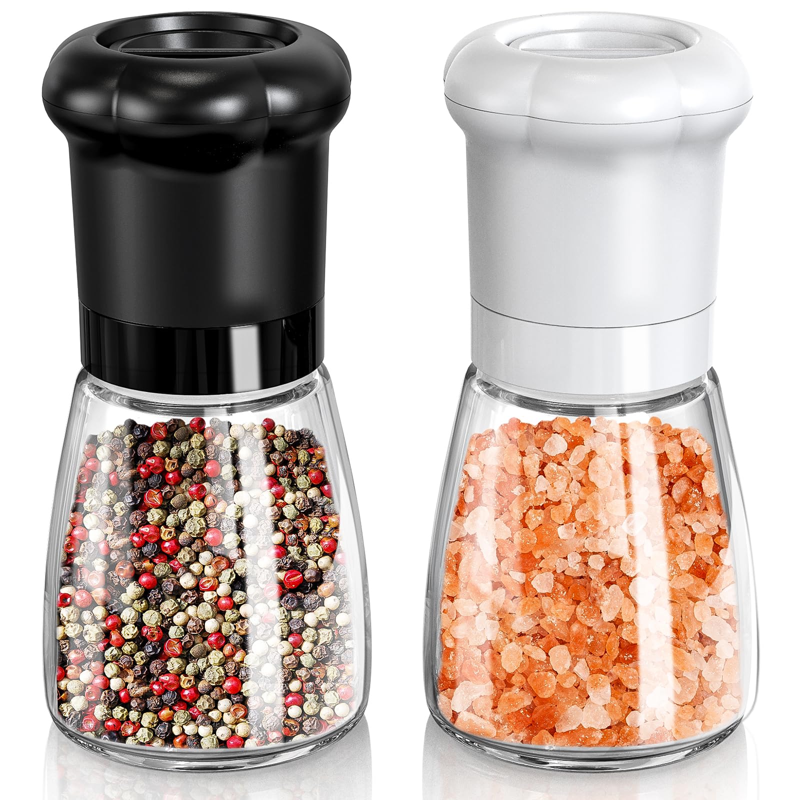 CIRCLE JOY Salt and Pepper Grinder, Manual Pepper Grinder Set with Adjustable Ceramic Blades, Glass Body Shakers for Kitchen BBQ, No Salt/Pepper Included, 180ml