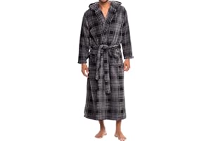Alexander Del Rossa Mens Robe, Plush Fleece Hooded Bathrobe Men, Men's Bathrobes, Big and Tall Bath Robe for Men