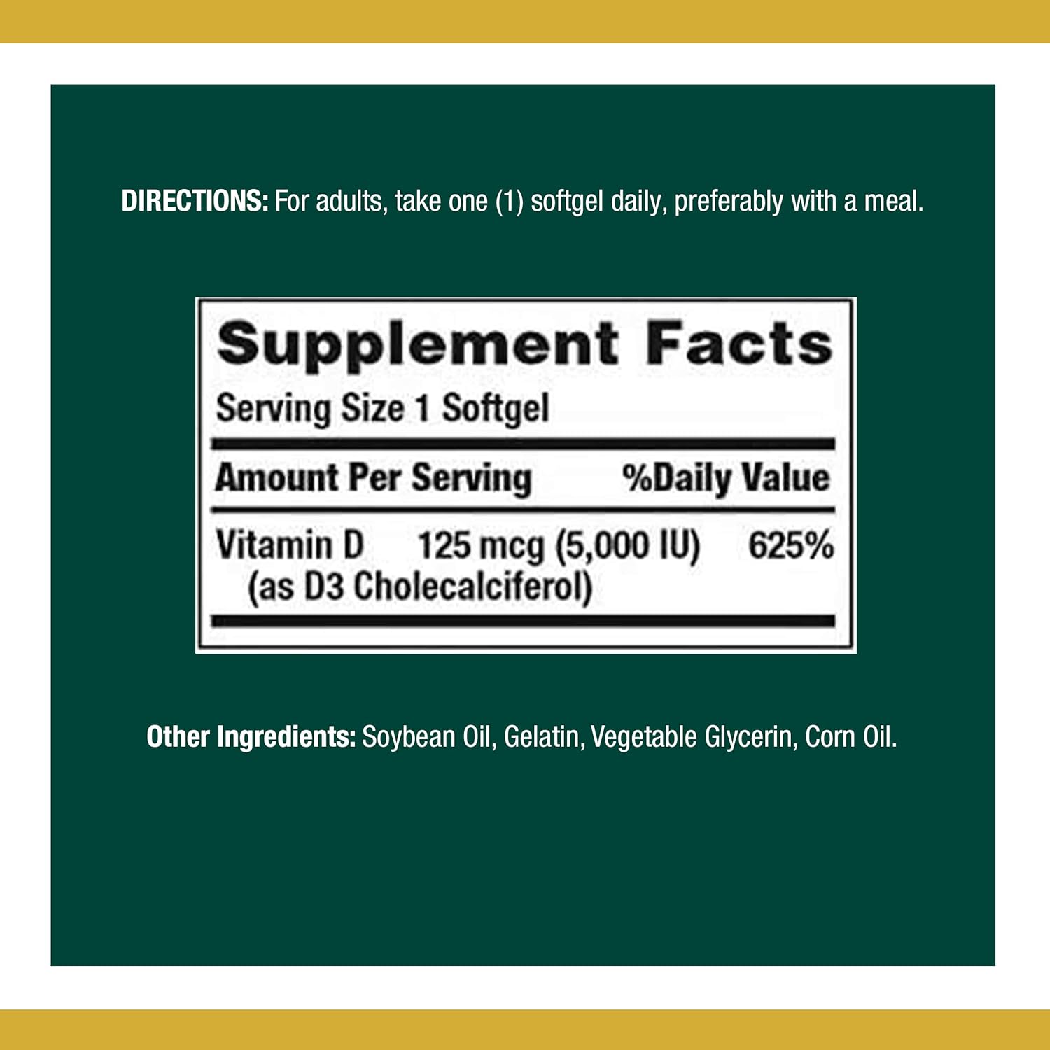 Vitamin D3 by Nature’s Bounty for Immune Support. Vitamin D Provides Immune Support and Promotes Healthy Bones. 125 mcg (5000iu), 240 Softgels: Health & Personal Care