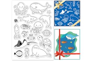 PH PandaHall Sea Animal Clear Stamps Marine Seahorse Turtle Dolphin Whale Silicone Stamp Film Frame Transparent Seal Stamps for Invitation Card Postcard Album Photo Gift Box Decor Scrapbooking