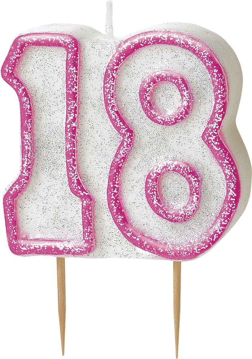 Amas *** Super Cool PINK Glitter Party Decorations and Tableware for 18th Birthday *** (Age 18 Candle)