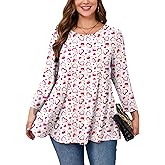 Tunic Tops for Women Plus Size 3/4 Sleeve Crew Neck Swing Flare Loose T-Shirt Blouses to Wear with Leggings