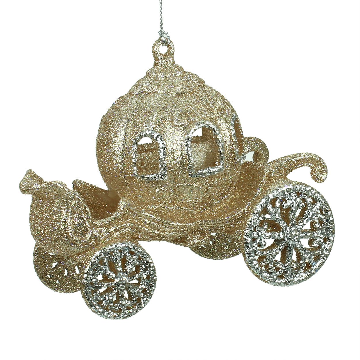 Gold Glitter Cinderella/Princess Carriage Christmas Decoration (11cm)
