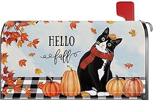 YINENA Hello Fall Cat Pumpkin Maple Leaf Mailbox Cover Magnetic Standard Size 21x18 Inch Fall Autumn Decorative Post Letter Box Wrap Decor Garden Yard Decoration