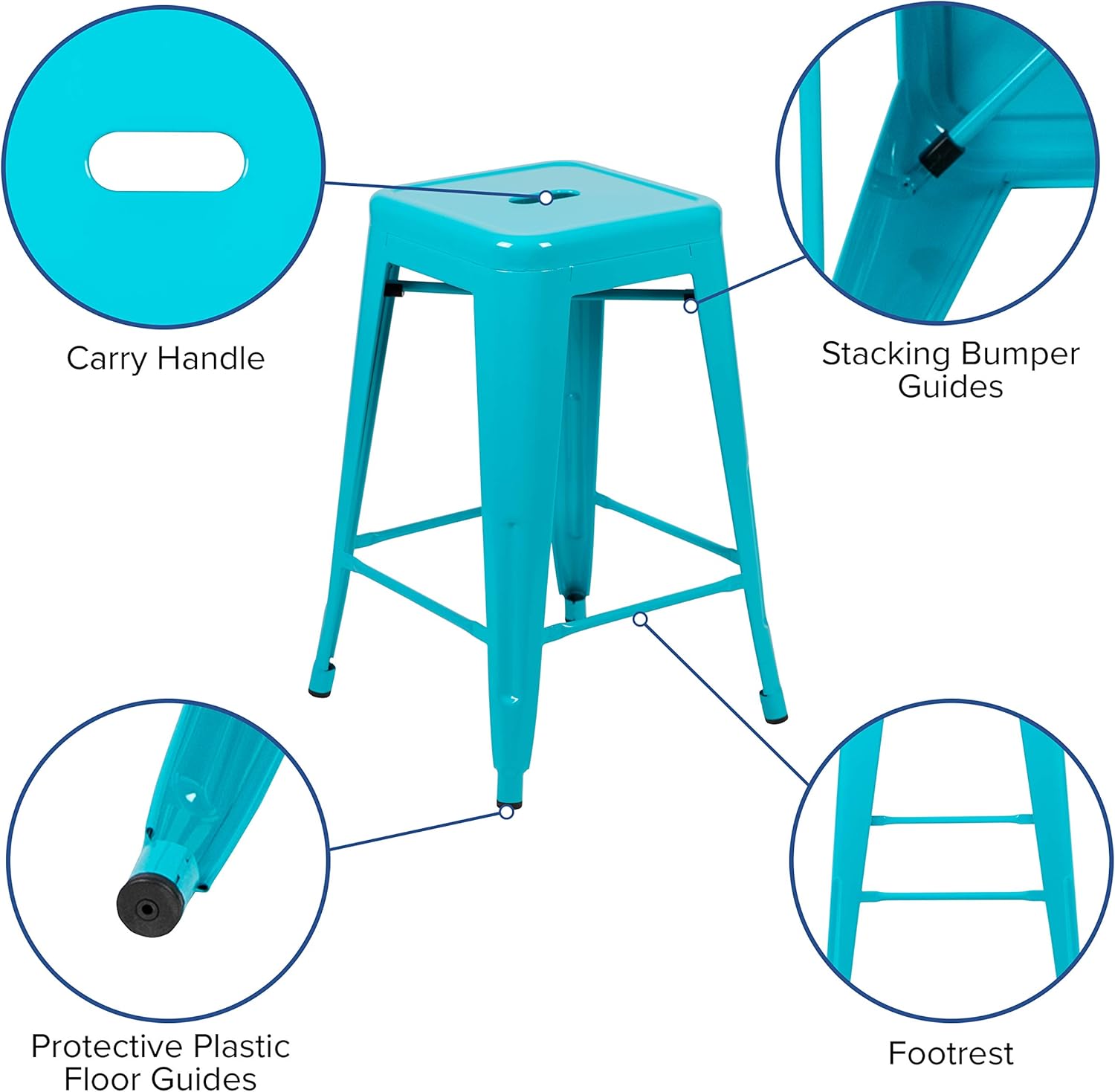 Flash Furniture 24" High Metal Counter-Height, Indoor Bar Stool in Teal - Stackable Set of 4: Furniture & Decor