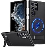 FIERANY for Samsung Galaxy S22 Ultra Magnetic Case, [Fit for Magsafe] Military Grade Dual-Layer Shockproof Protective with Non Slip Textured Back, Phone Case with Kickstand for S22 Ultra (Black)