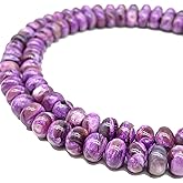 ABCGEMS Minas-Gerais Purple Mica Muscovite Beads from Brazil (Extremely Rare Stone with Gorgeous Flash- Often Confused with Charoite & Sugilite) Healing Energy Smooth Rondelle 10mm