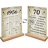 Vintage 70th Birthday Decorations for Men Women Wooden Two-Sided Vintage 70 Birthday Back in 1956 Poster Acrylic Table Sign with Stand 70 Year Old Anniversary Party Gifts Table Decor Display Holder