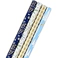 Hallmark Holiday Wrapping Paper Bundle with Cut Lines on Reverse, Elegant Woodland (Pack of 4, 120 sq. ft. TTL) Peace and Joy, Deer, Pinecones, Snowflakes, Blue, Gold