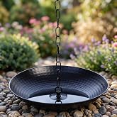 Rain Chain Anchoring Basin Metal Bowl Downspout Gutters Decorative | Fountain Dish Display for Outdoor Garden, Lawn and Patio Water Feature 10.66 Inches Dia, Matte Black