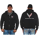 JH DESIGN GROUP Men's Chevy C8 Corvette Hoodie Full Zip Up Black Hooded Sweatshirt