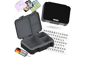 BEARFOOT Kids Lunch Box with Compartments – Compact & Lightweight | Leak-Proof, BPA-Free, Dishwasher & Microwave Safe | Hand-Drawn Design for Preschool, School, Travel (Black, 4 Cups)