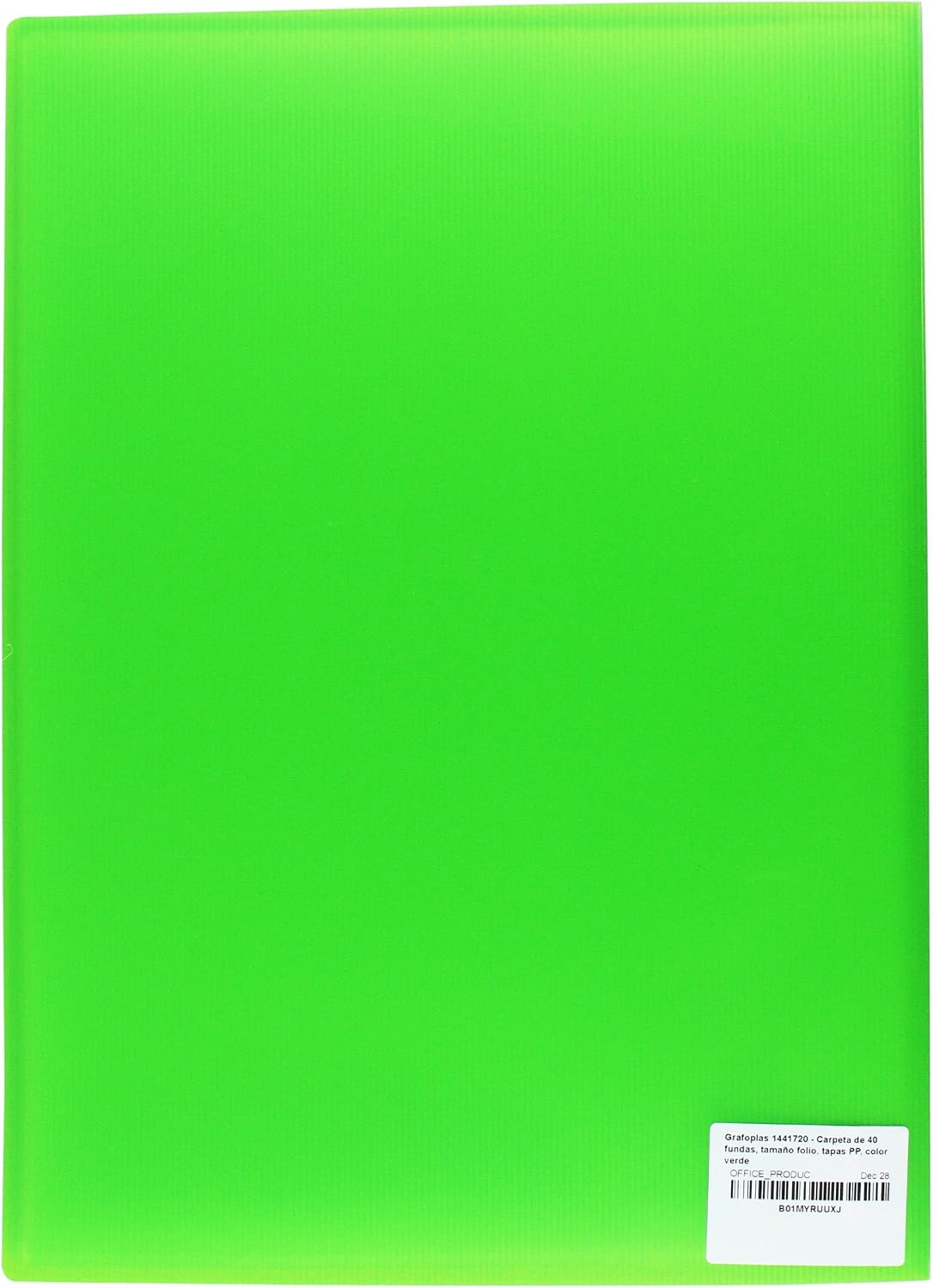 grafoplas 1441720 - 40 Pockets Folder Foolscap, Tapas, PP Green, Folio - Image 3