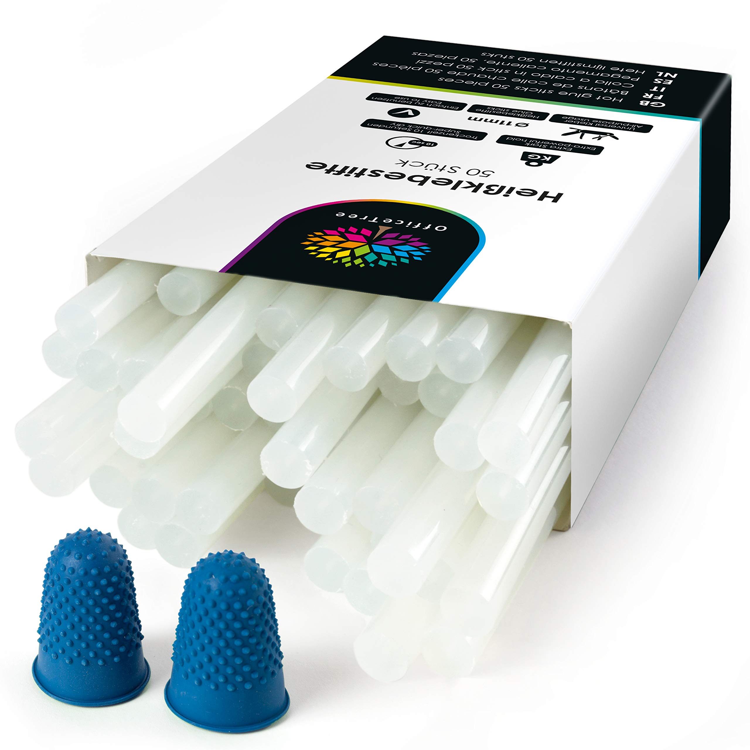 OfficeTree 45x Hot Glue Sticks 11mm x 200mm - Extra Strong & Fast Drying - Glue Sticks for Hot Glue Gun - Universal Adhesive + 2 Finger Protectors