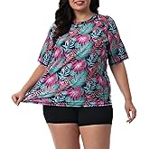 HODOSPORTS Women's Plus Size Rash Guard UPF 50+ Swim Shirt Sun Protection Swimsuit Top Short Sleeve 1X-6X