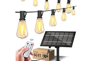 Stright 60FT Solar String Lights for Outside with Remote, Patented USB Connector Solar Powered LED Edison Bulb Outdoor String Lights for Outside Patio Backyard Fence Outdoor Decorations