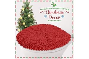 LuxUrux Christmes Toilet Lid Cover with Stretch Fit Elastic Band – Chenille Microfiber Toilet Seat Non-Slip Cover for Bathroom – Soft Plush, Machine Wash And Dry, Comfort & Clean Look (18 x 21'', Red)