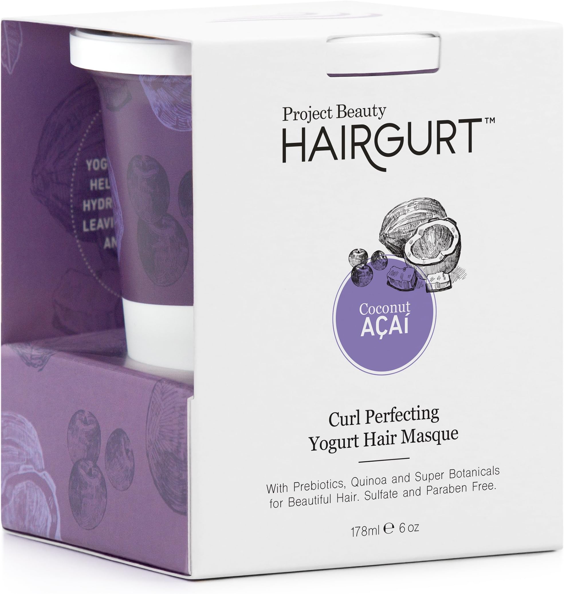 Hairgurt Curl Perfecting Yogurt Deep Conditioning Hair Masque, For Thicker, Fuller Hair. Mask With Prebiotics, Protein, Macadamia, And Organic Oils For Curly, Coily and Wavy Hair. Sulfate Free (6 oz)