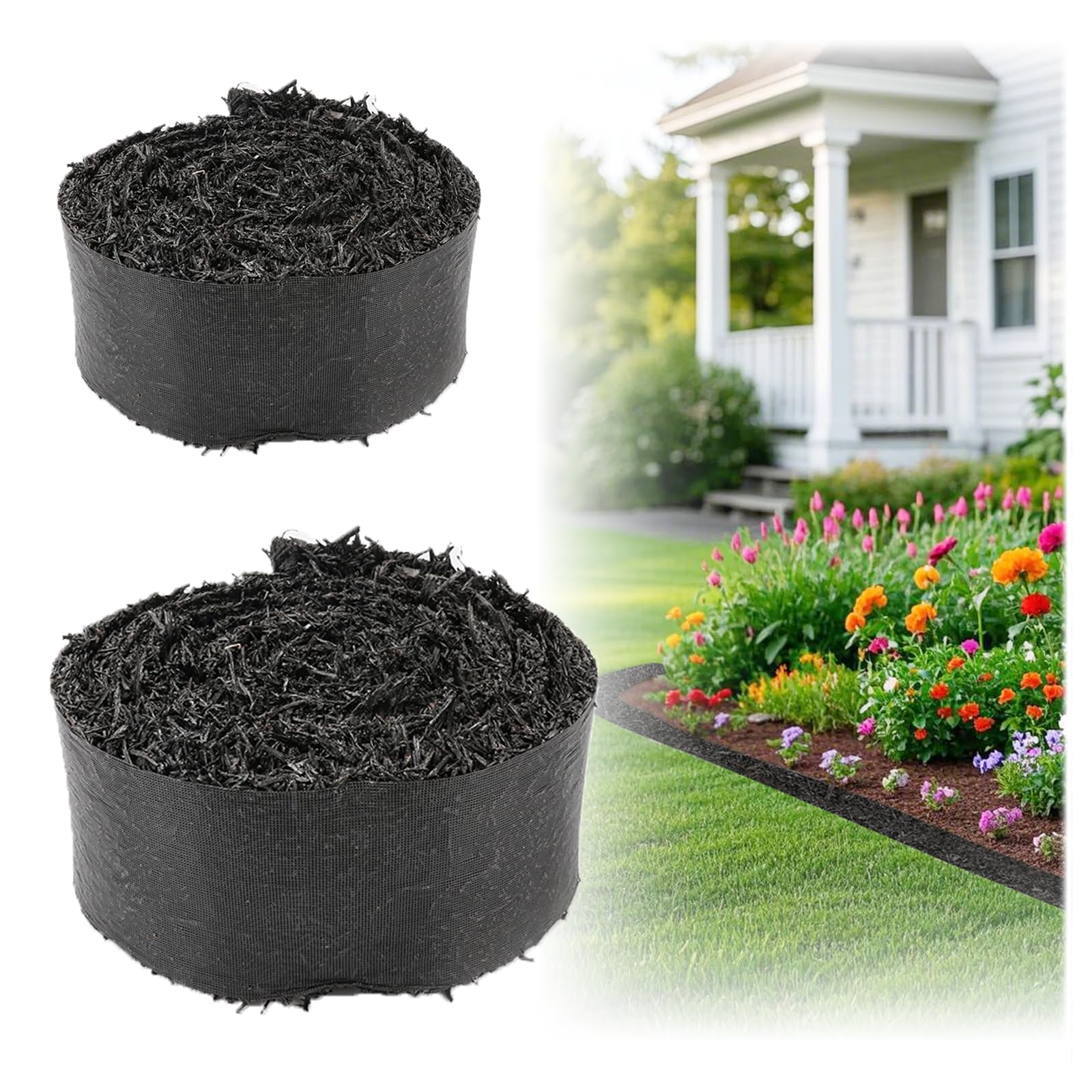 Photo 1 of Lukloy 2 Pack 140" X 5.75" Black Rubber Mulch for Landscaping Reduced Weed Growth, Cuttable Recycled Rubber Mulch Roll Mat, Permanent Natural-Looking Tree and Playground Gardening Edging Border
